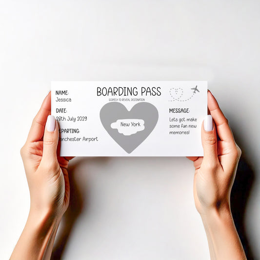 Personalised Scratch‑Off Boarding Pass | Surprise Trip Reveal Card | Holiday Announcement