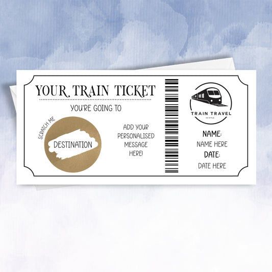 Personalised Faux Train Ticket Surprise Scratch Card