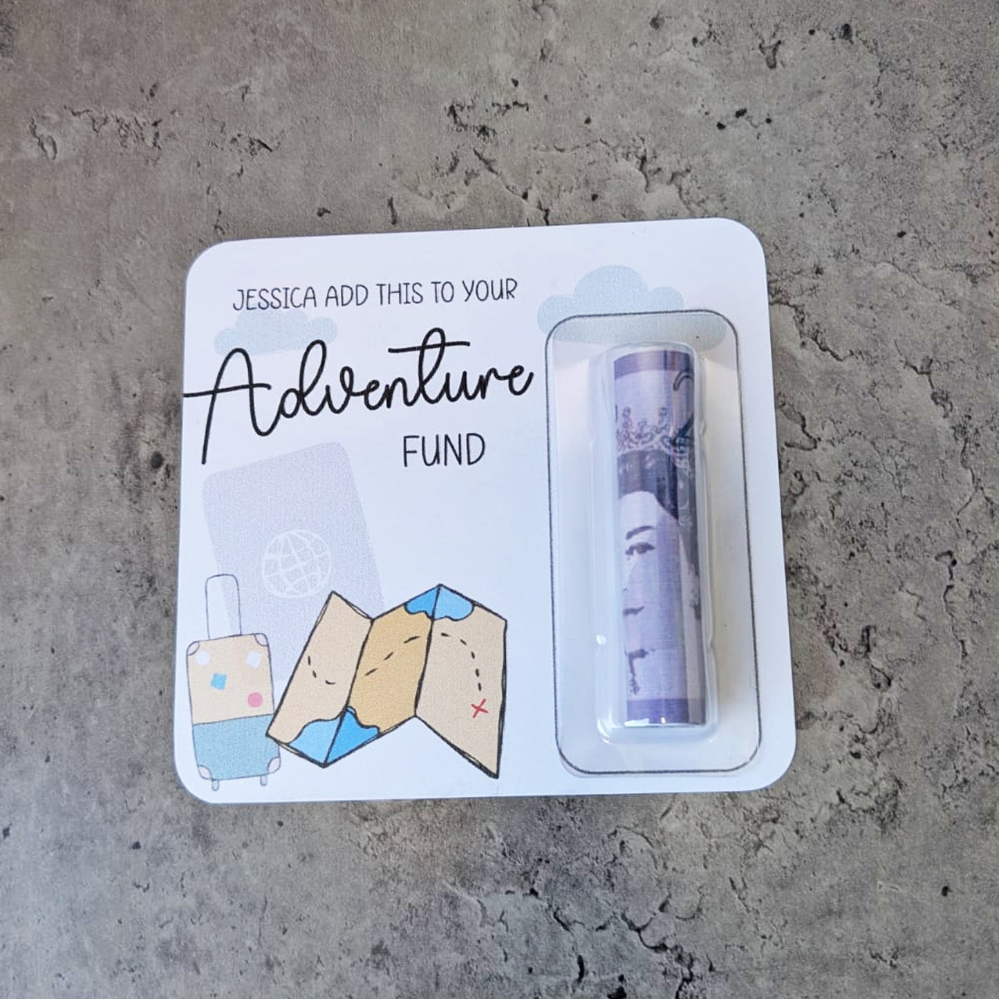 Travel Money Wallet, Personalised Card, traveller money Gift