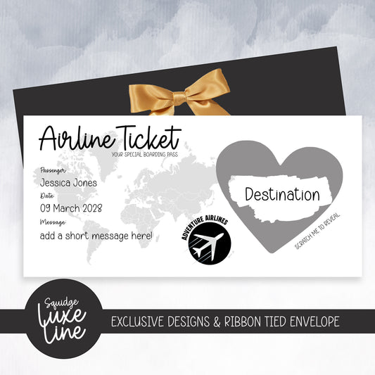 Luxury Scratch Off Boarding Pass Surprise Holiday Card With Ribbon Envelope