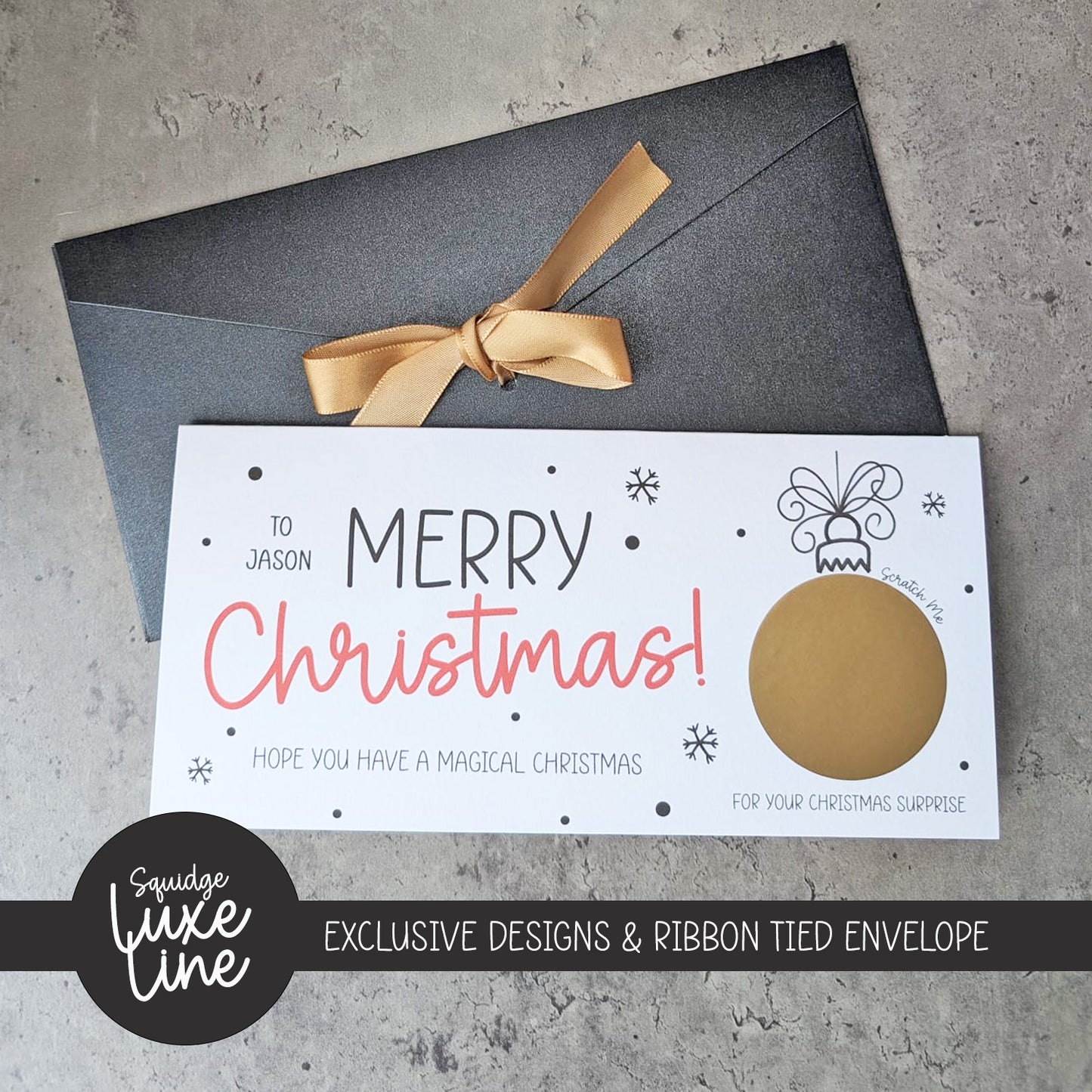Personalised Scratch-Off Christmas Card Luxury Bauble Surprise Reveal Gift