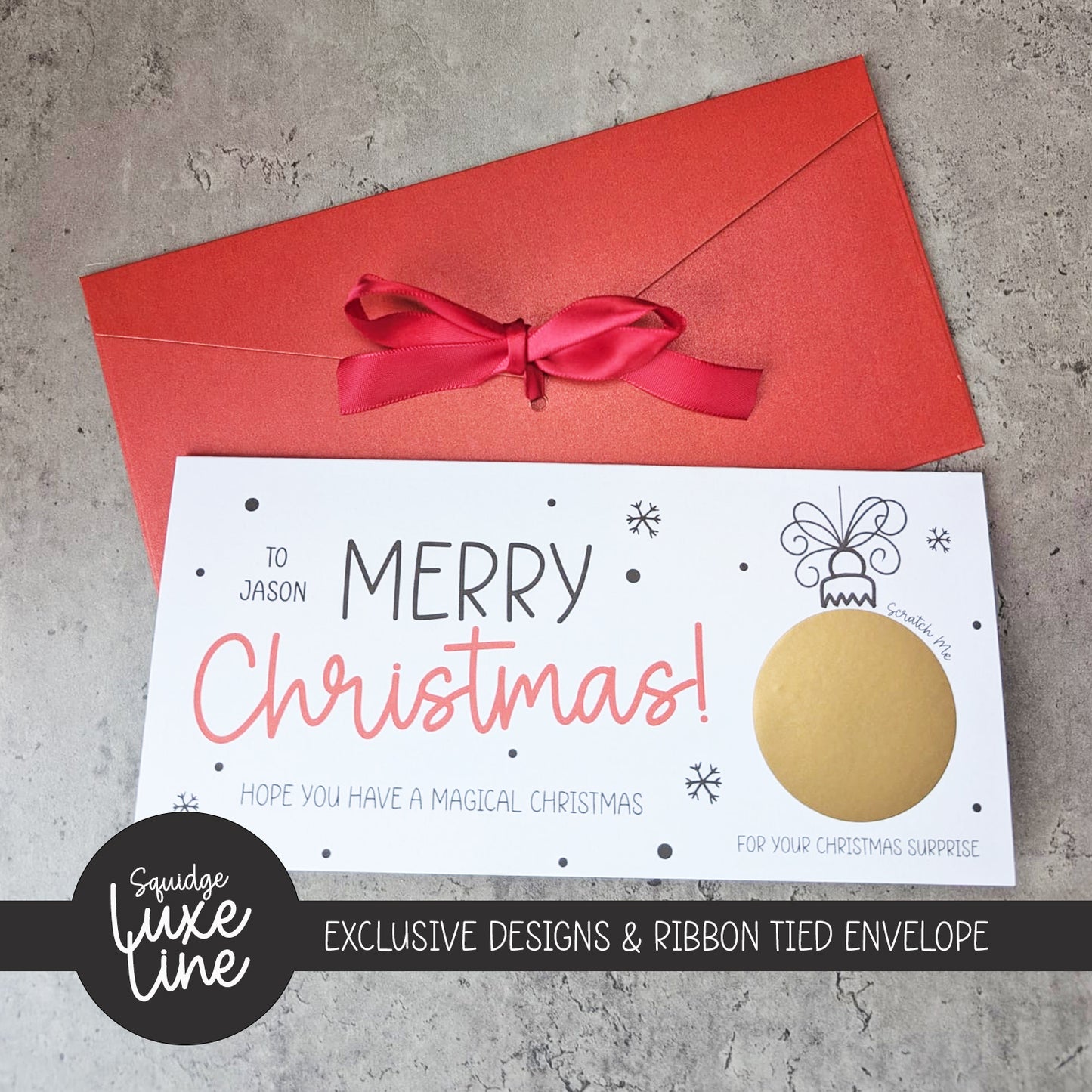Personalised Scratch-Off Christmas Card Luxury Bauble Surprise Reveal Gift